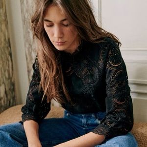 Sezane Bianca Blouse in Black